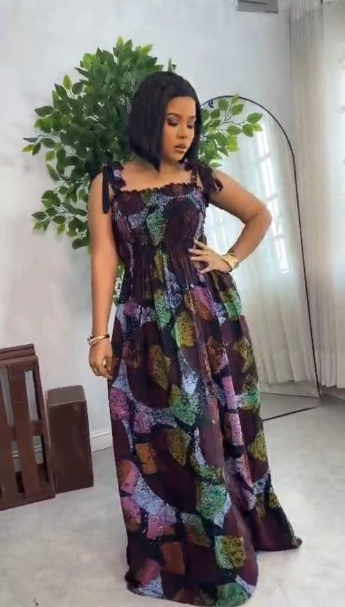 Ankara Smocked Dress with Tie Straps – Vibrant African Print Party Dress | Soraya Style